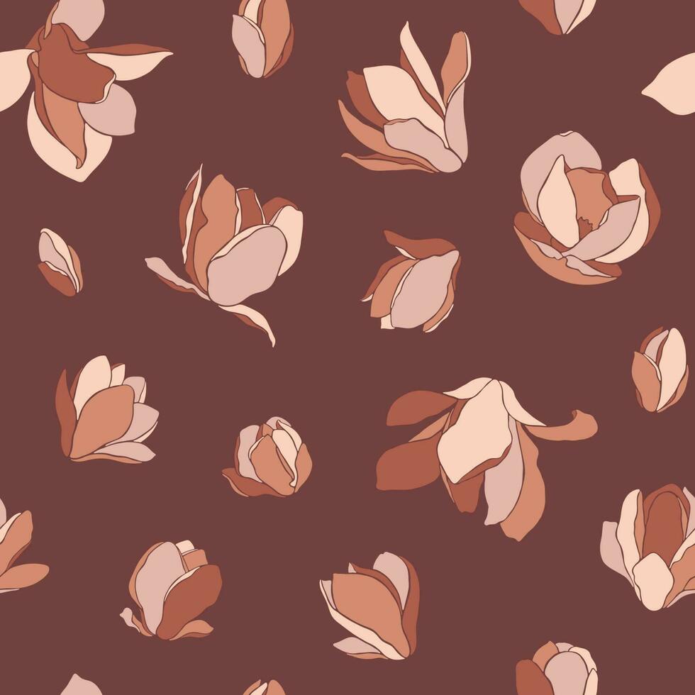 Seamless pattern with blooming magnolia buds, vector. vector