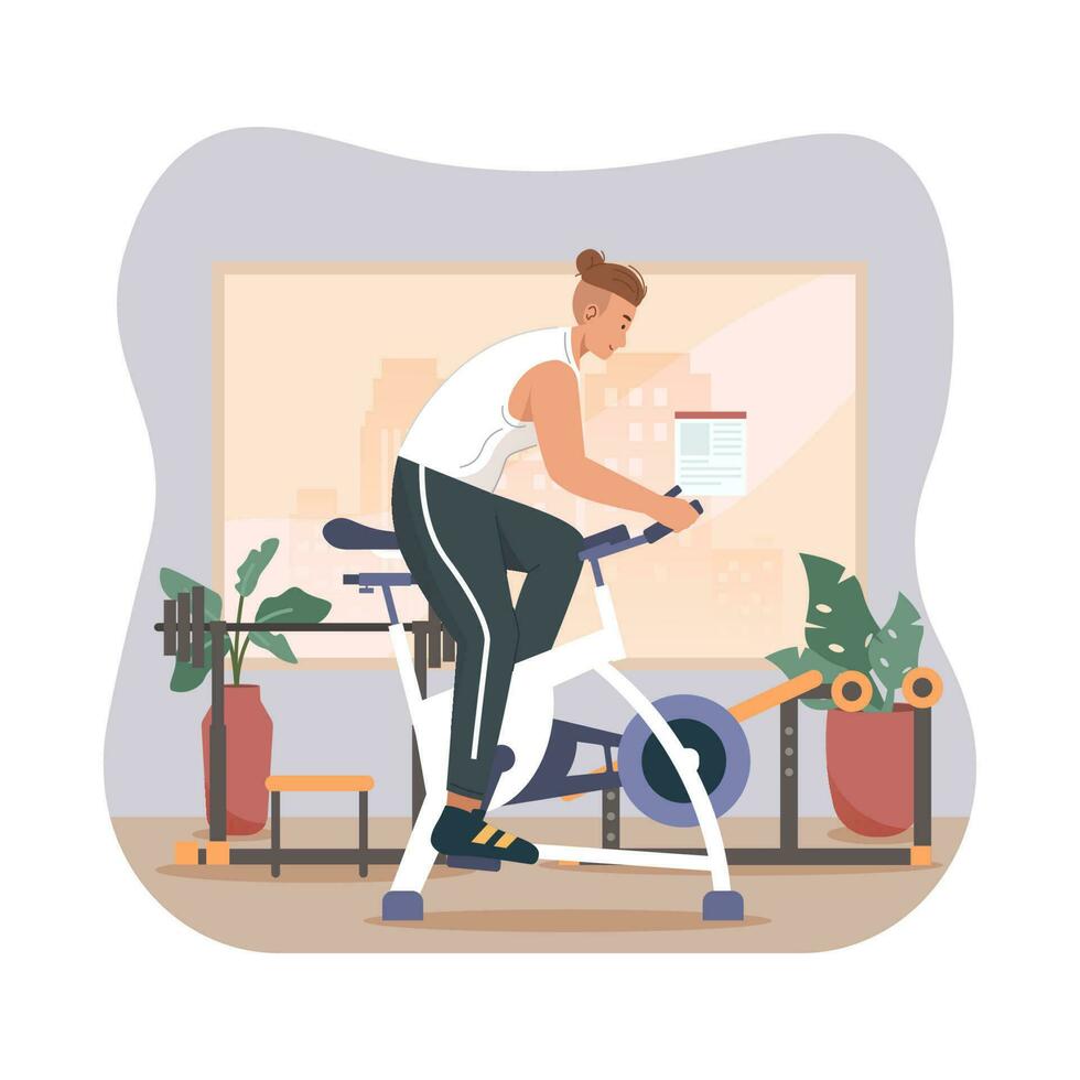 Man exercising at gym vector