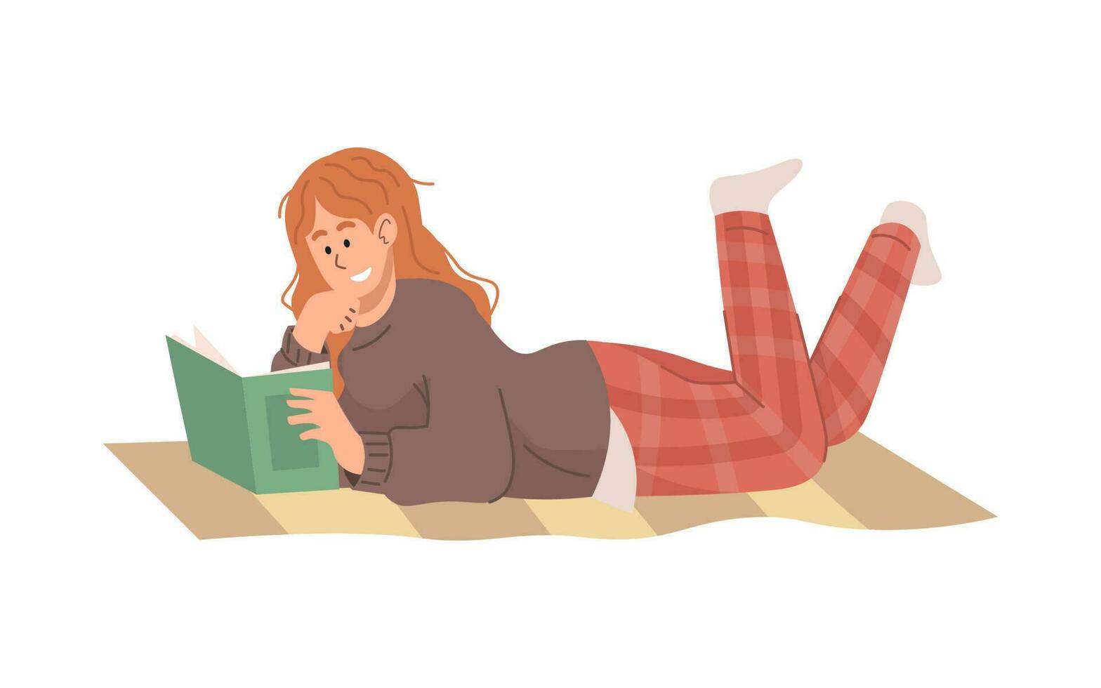 mujer leyendo un libro en el piso vector