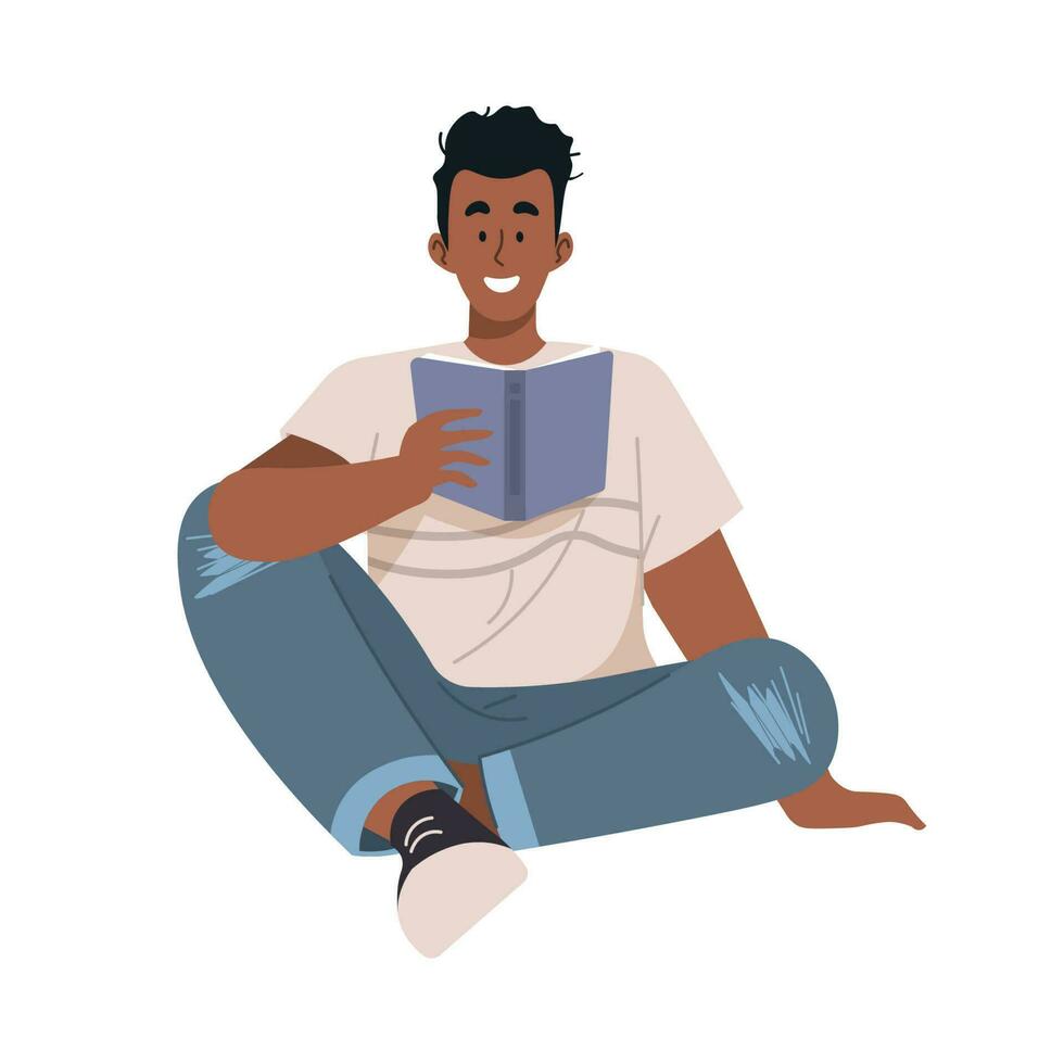 Man reading a book while sitting on the floor vector