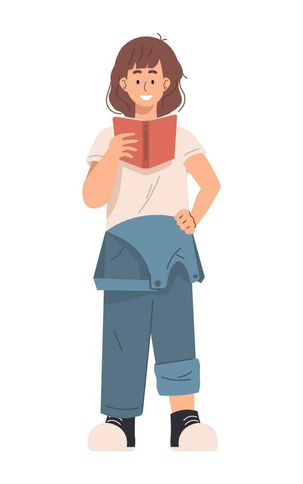 Woman reading a book while standing vector