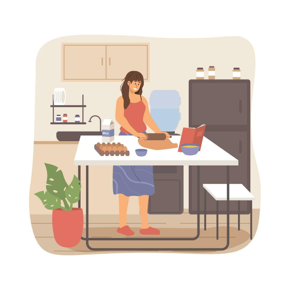 Woman cooking in the kitchen vector