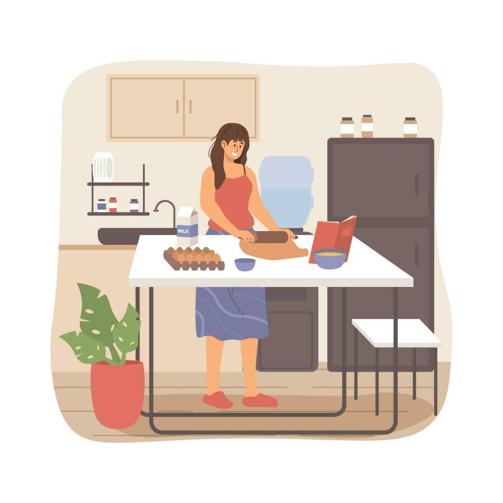 mujer cocinando en la cocina vector