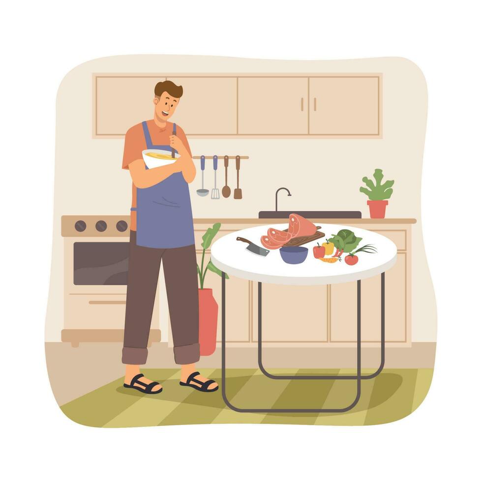 Man cooking in the kitchen vector