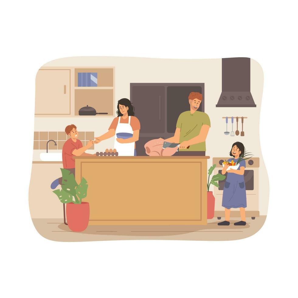 Family cooking in the kitchen vector