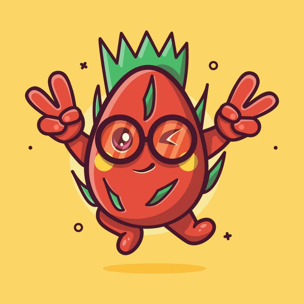 cute dragon fruit character mascot with peace sign hand gesture isolated cartoon in flat style design vector