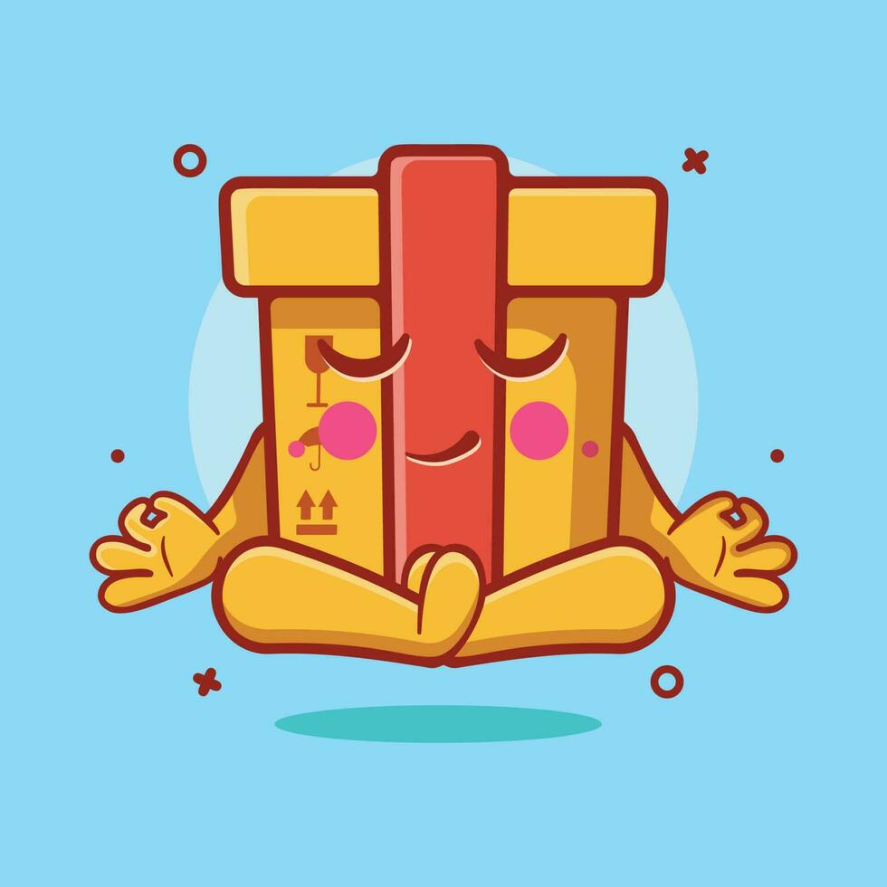 calm cardboard box character mascot with yoga meditation pose isolated cartoon in flat style design vector