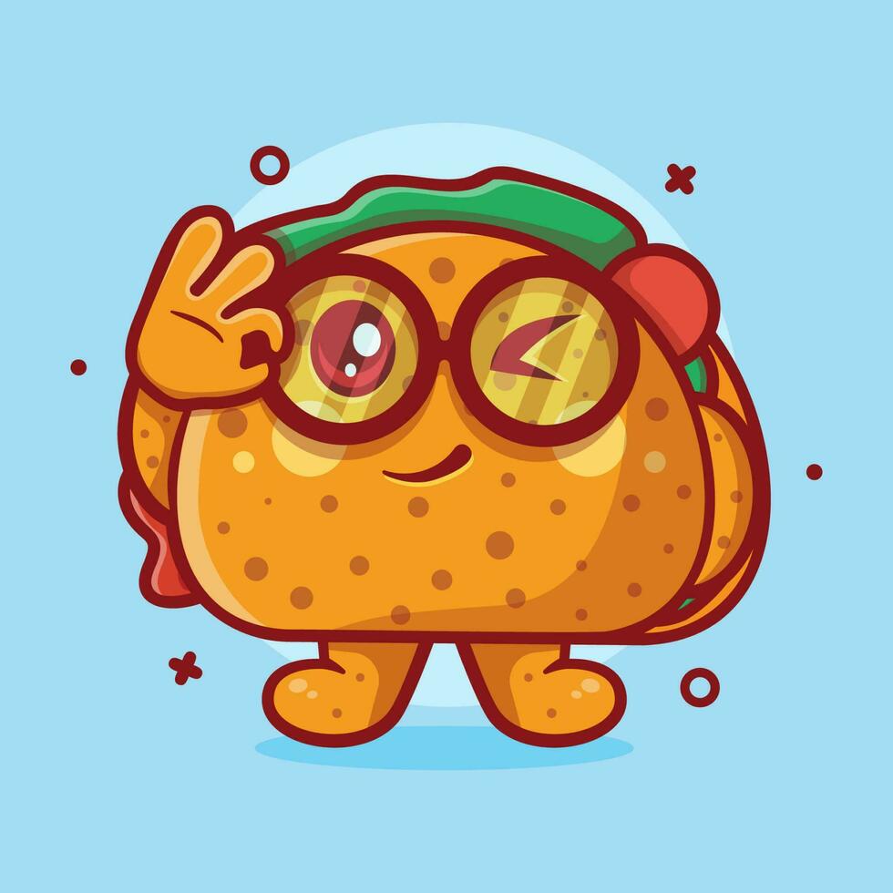 funny taco character mascot with ok sign hand gesture isolated cartoon in flat style design vector