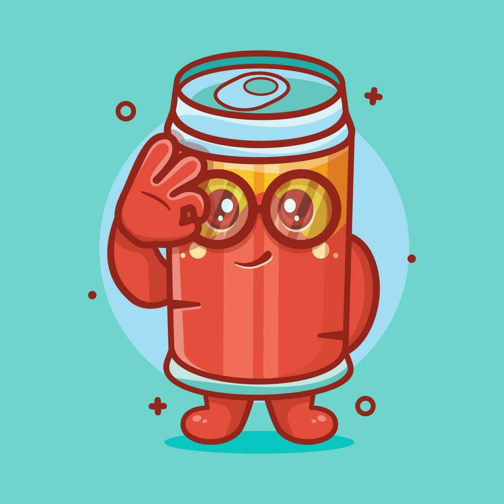 funny drink can character mascot with ok sign hand gesture isolated cartoon in flat style design vector