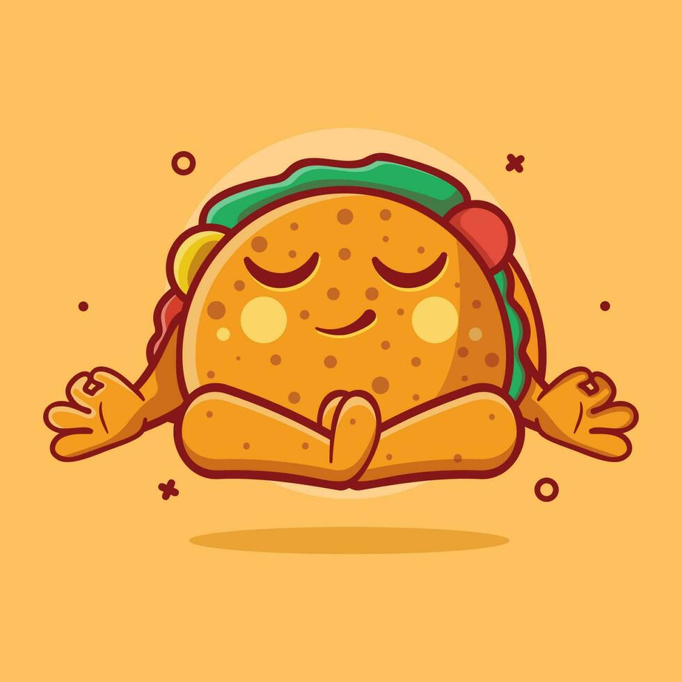 calm taco character mascot with yoga meditation pose isolated cartoon in flat style design vector