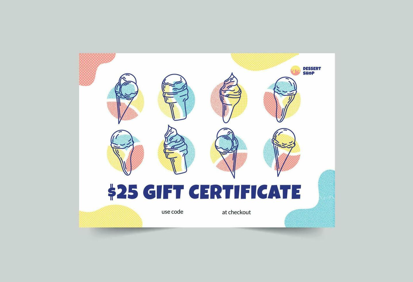 Ice Cream Shop gift certificate template. A clean, modern, and high-quality design gift certificate vector design. Editable and customize template gift certificate
