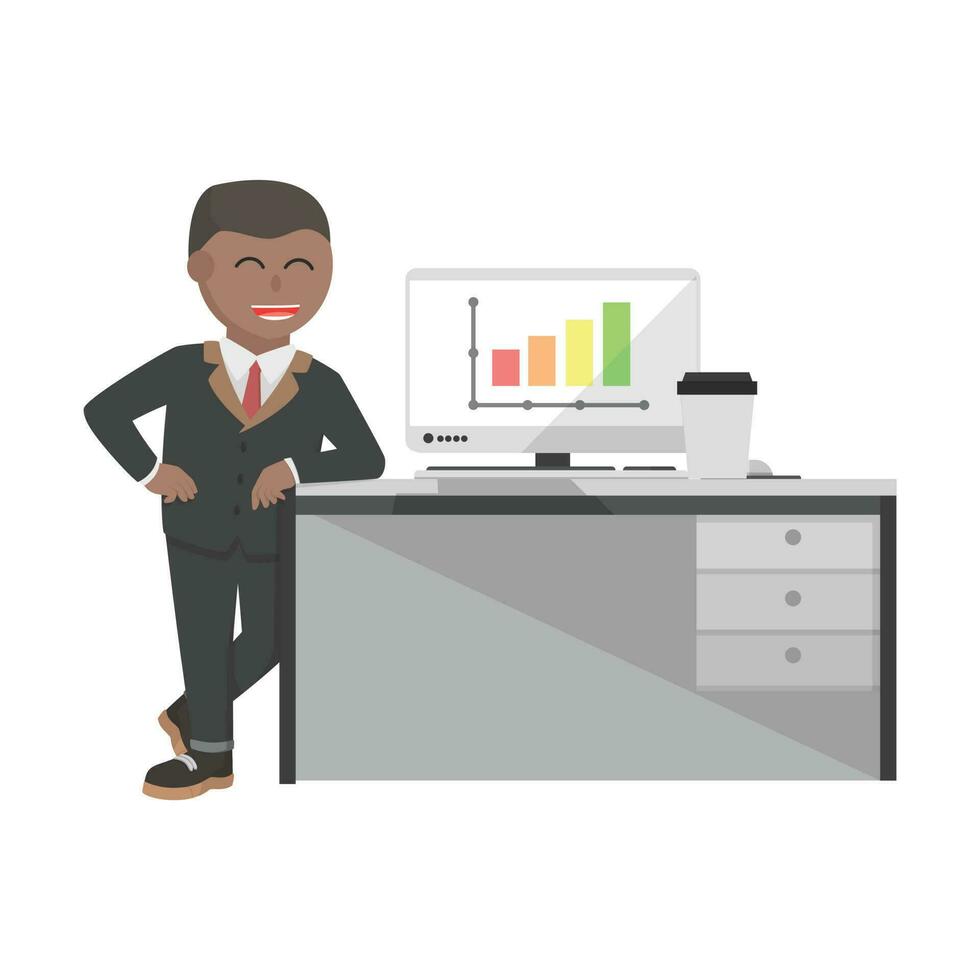 businessman african learning on table work design character on white background vector