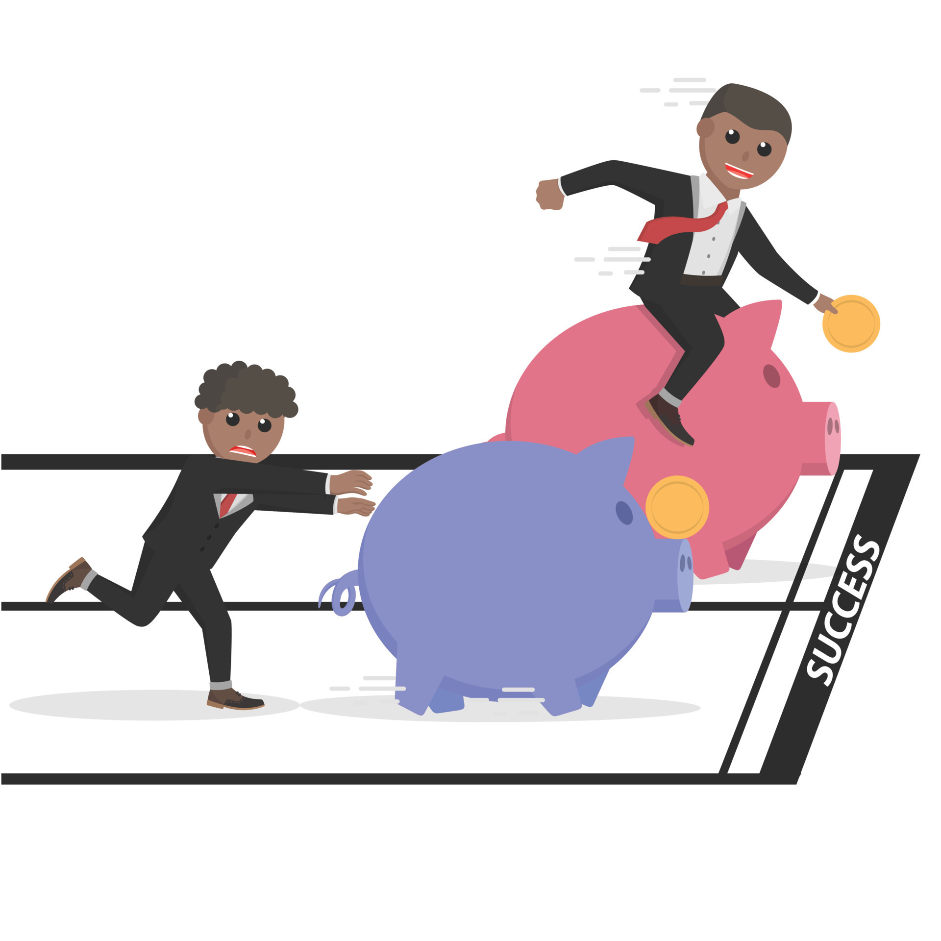 businessman african piggy bank race design character on white