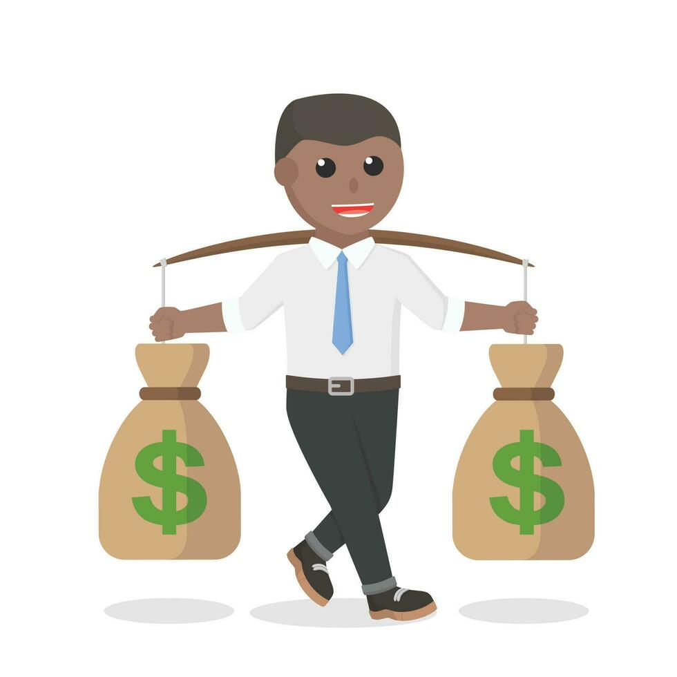 businessman african pick up the sack of money design character on white background vector