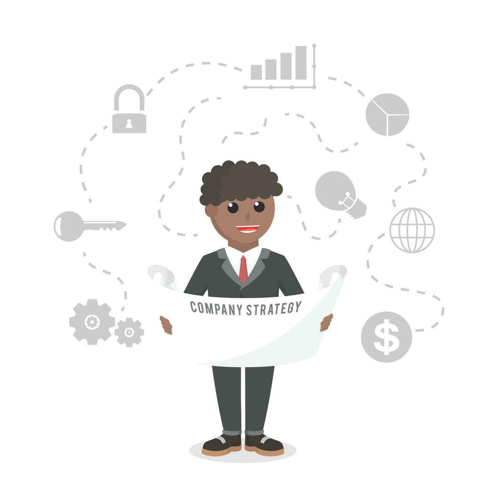 empresario africano planificación empresa estrategia diseño personaje en blanco antecedentes vector