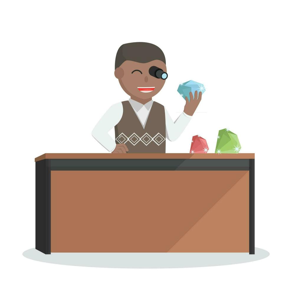 Businessman african Checking A Diamond design character on white background vector