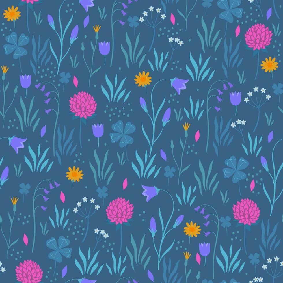 Seamless pattern with meadow flowers. Vector graphics.