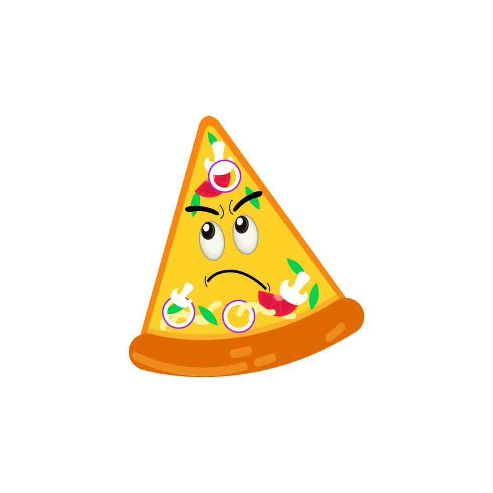 Funny happy pizza show peace gesture logo. Vector doodle line cartoon kawaii character illustration icon. Pizza quote logo concept. Fast food Vector cartoon illustration, Comic characters
