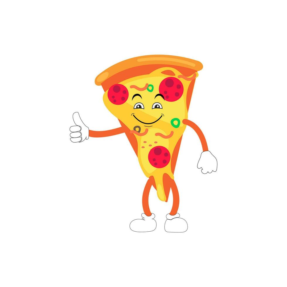 Pizza Cartoon Character, modern vector template set of mascot illustrations. Food Object Icon Concept Isolated Premium Vector.