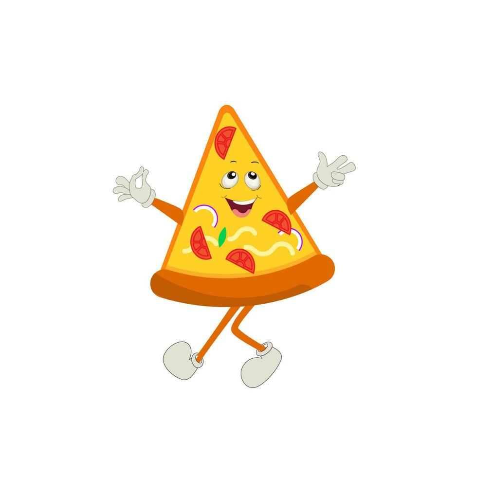 Pizza dibujos animados personaje, moderno vector modelo conjunto de mascota ilustraciones. comida objeto icono concepto aislado prima vector.