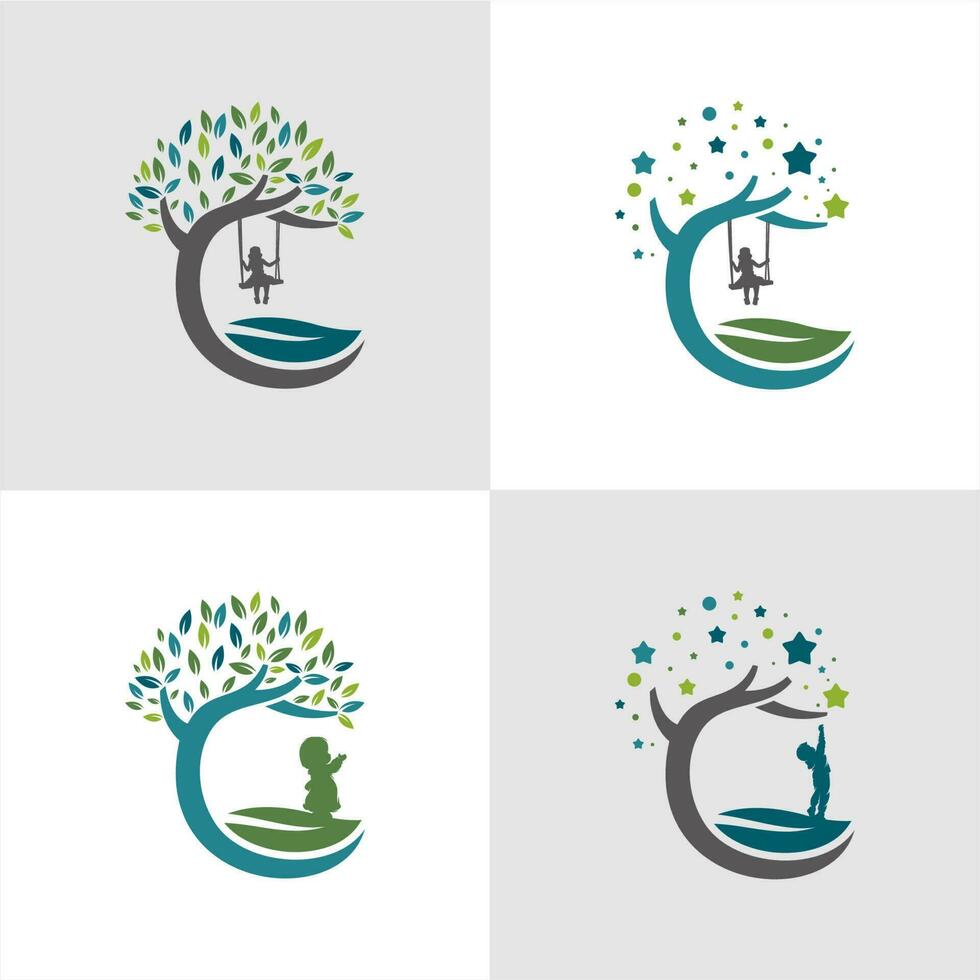 Kids reaching dream logo template design vector