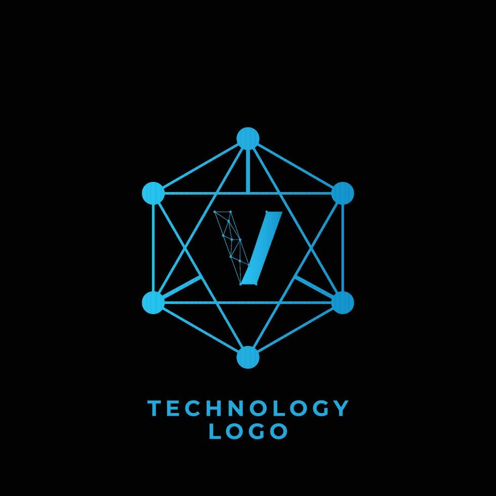 tecnología v letra logo vector