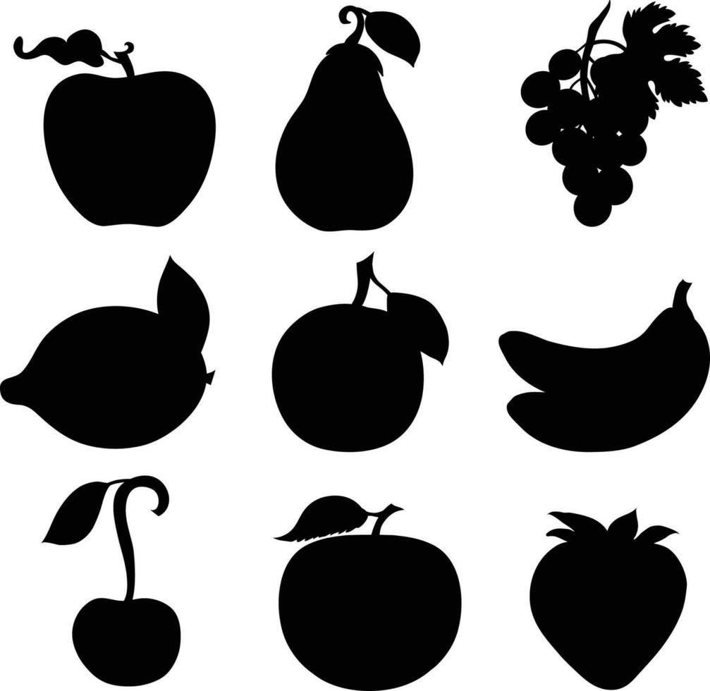 Set of different fruits silhouette vector illustration