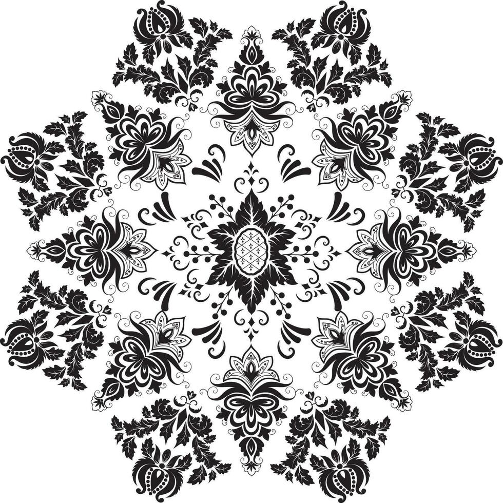 negro y blanco ornamental floral redondo cordón con damasco y arabesco vector