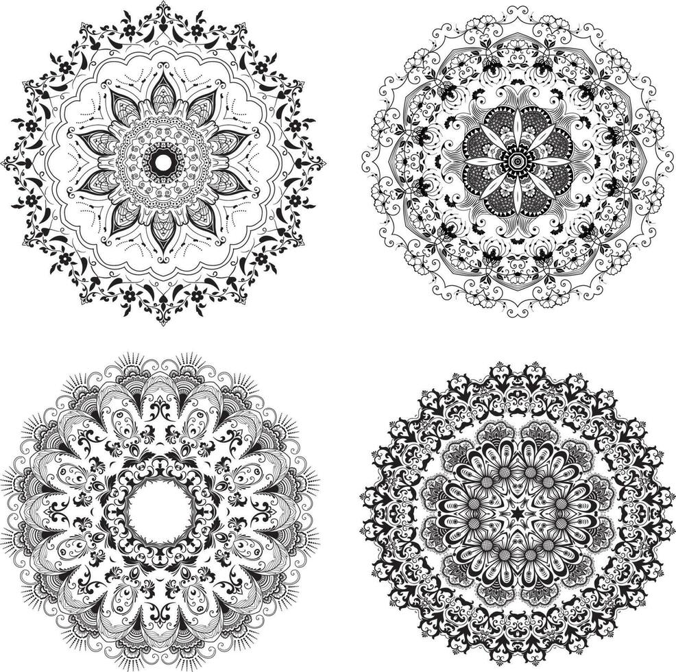 Set of differentsornamental round lace with damask and arabesque elements silhouette vector illustration