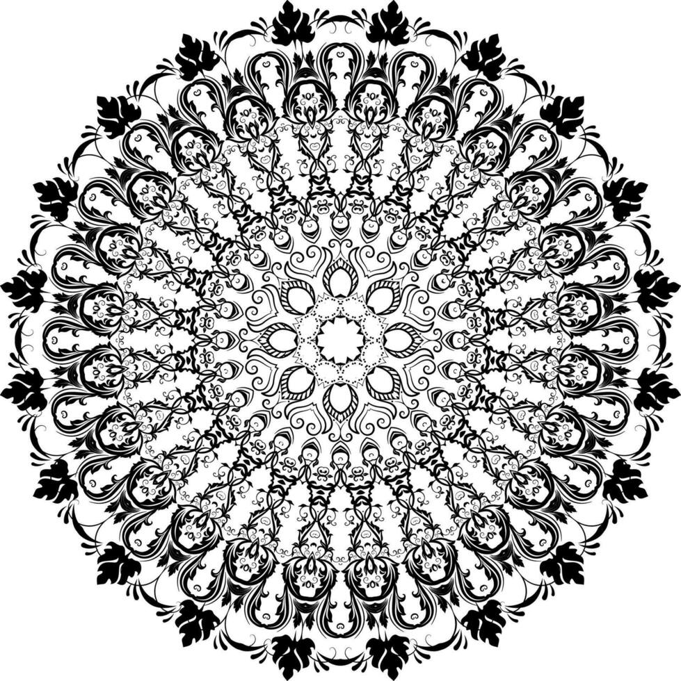 Black and white ornament round lace with damask vector