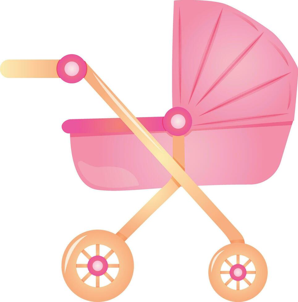 Baby shower pink baby carriage, it's a girl. Gender reveal vector illustrations for invitations, greeting cards, posters