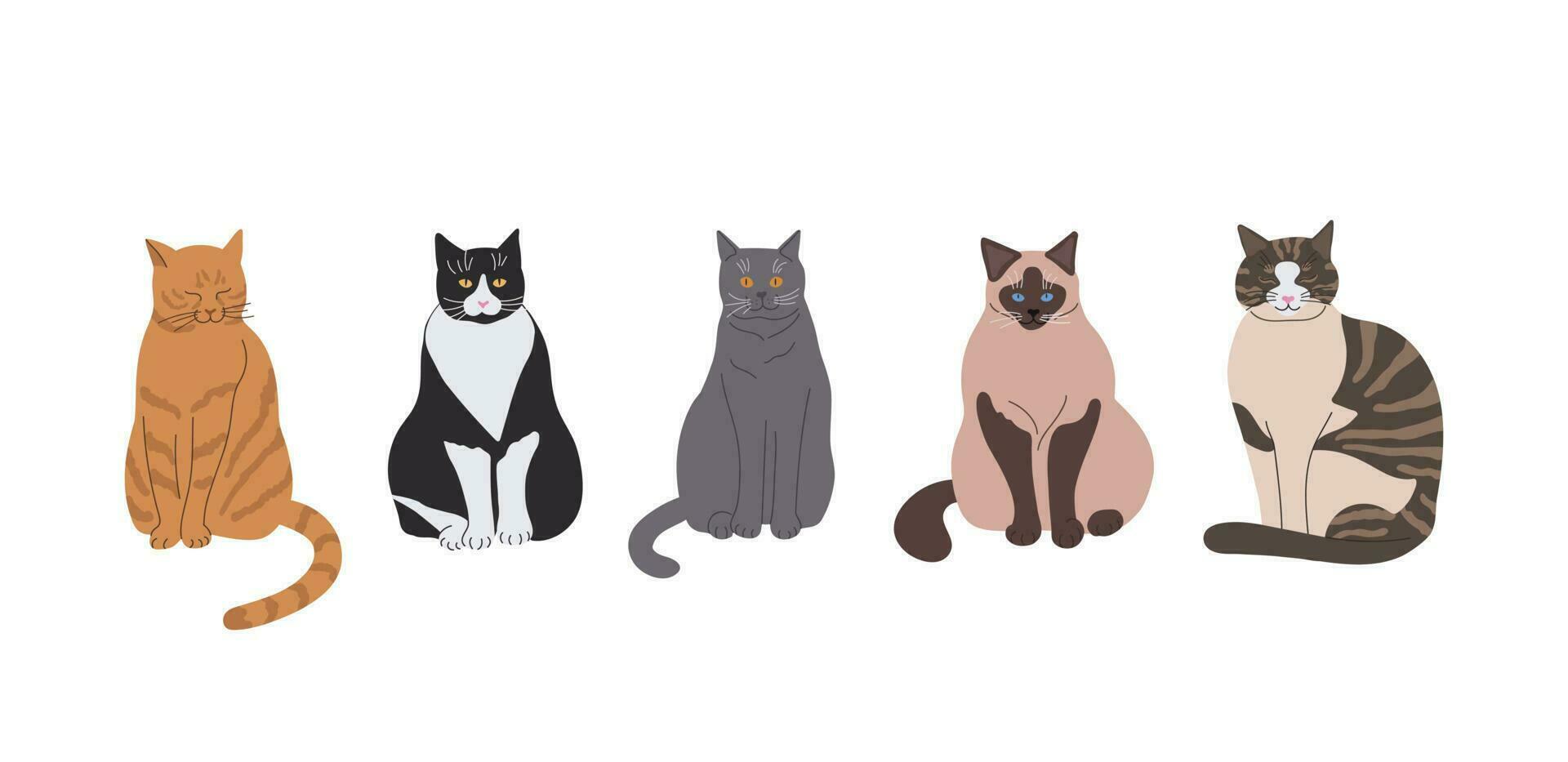 dibujos animados conjunto de gatos con diferente poses y emociones gato comportamiento, cuerpo idioma y facial expresiones gatos en un sencillo linda estilo, aislado vector ilustración.