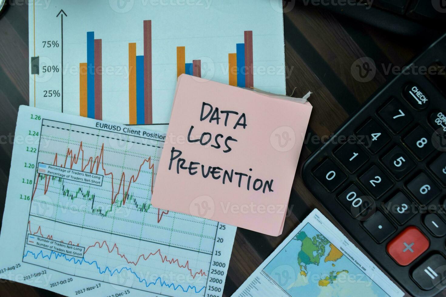 Concept of Data Loss Prevention write on sticky notes isolated on Wooden Table. photo