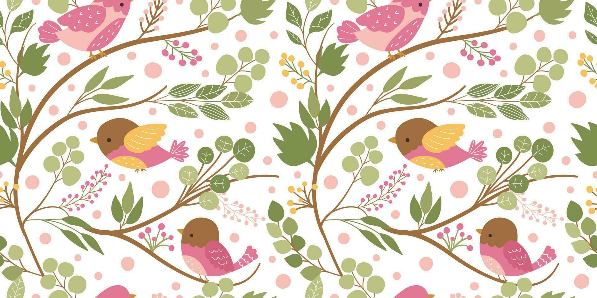 Birds In The Garden Themed Seamless Pattern vector