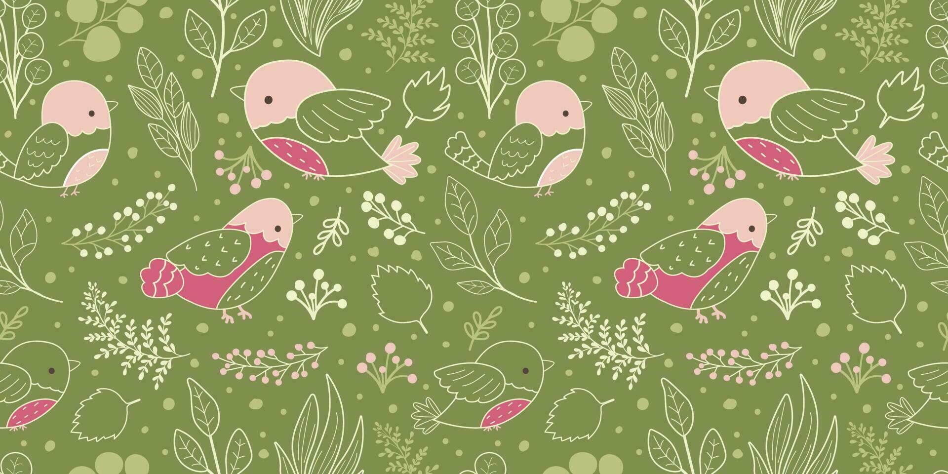 Birds In The Garden Themed Seamless Pattern vector