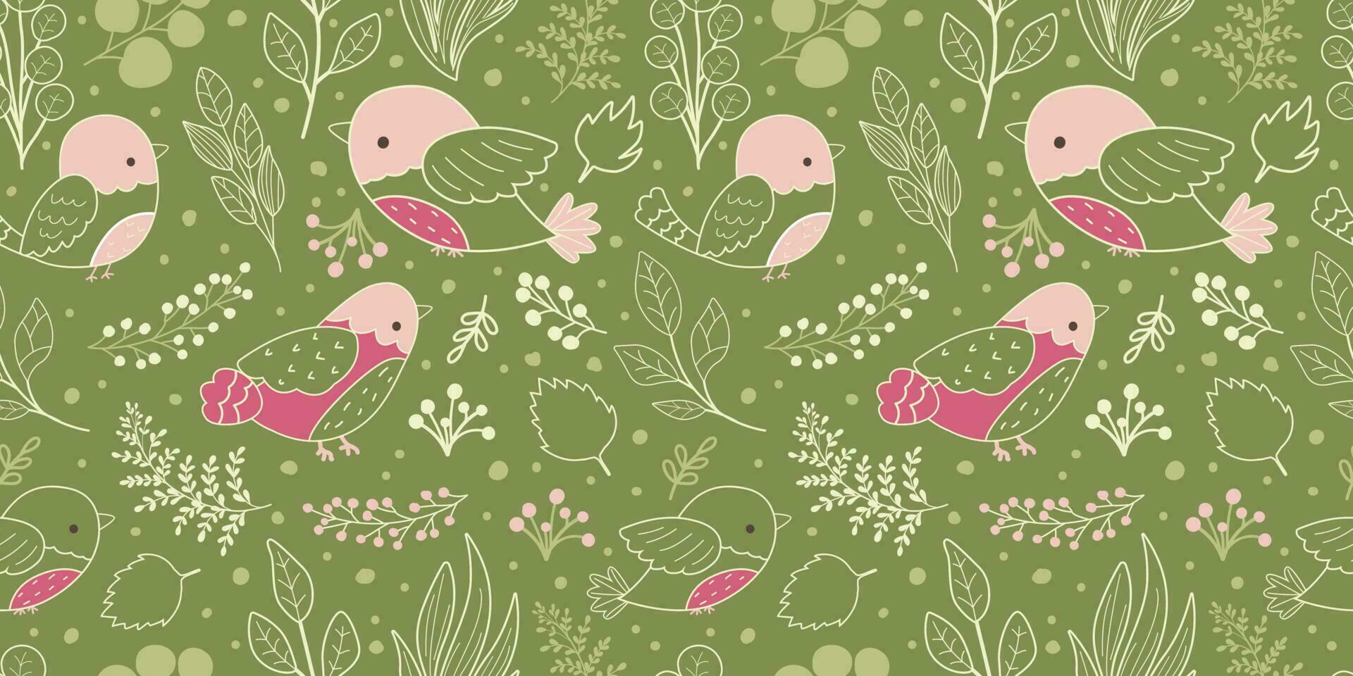 Birds In The Garden Themed Seamless Pattern vector