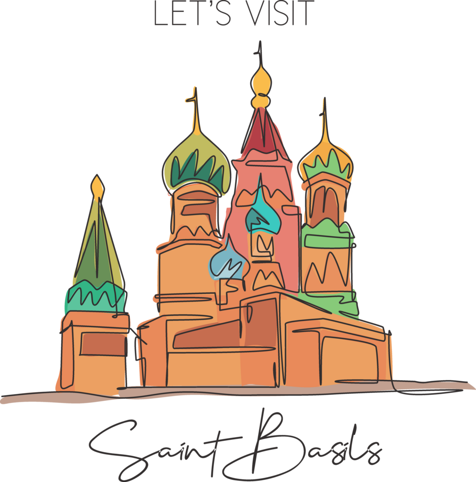 Single continuous line drawing Saint Basil's landmark. Beauty famous place in Moscow, Russia. World travel wall decor home art poster print concept. Modern one line draw design illustration png