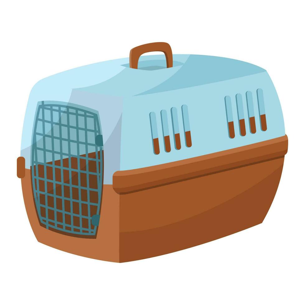 Plastic carrier for animals. Vector color isolated illustration in cartoon style