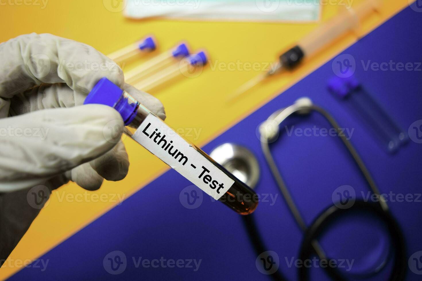Lithium - Test with blood sample. Top view isolated on color background. Healthcare Medical concept photo