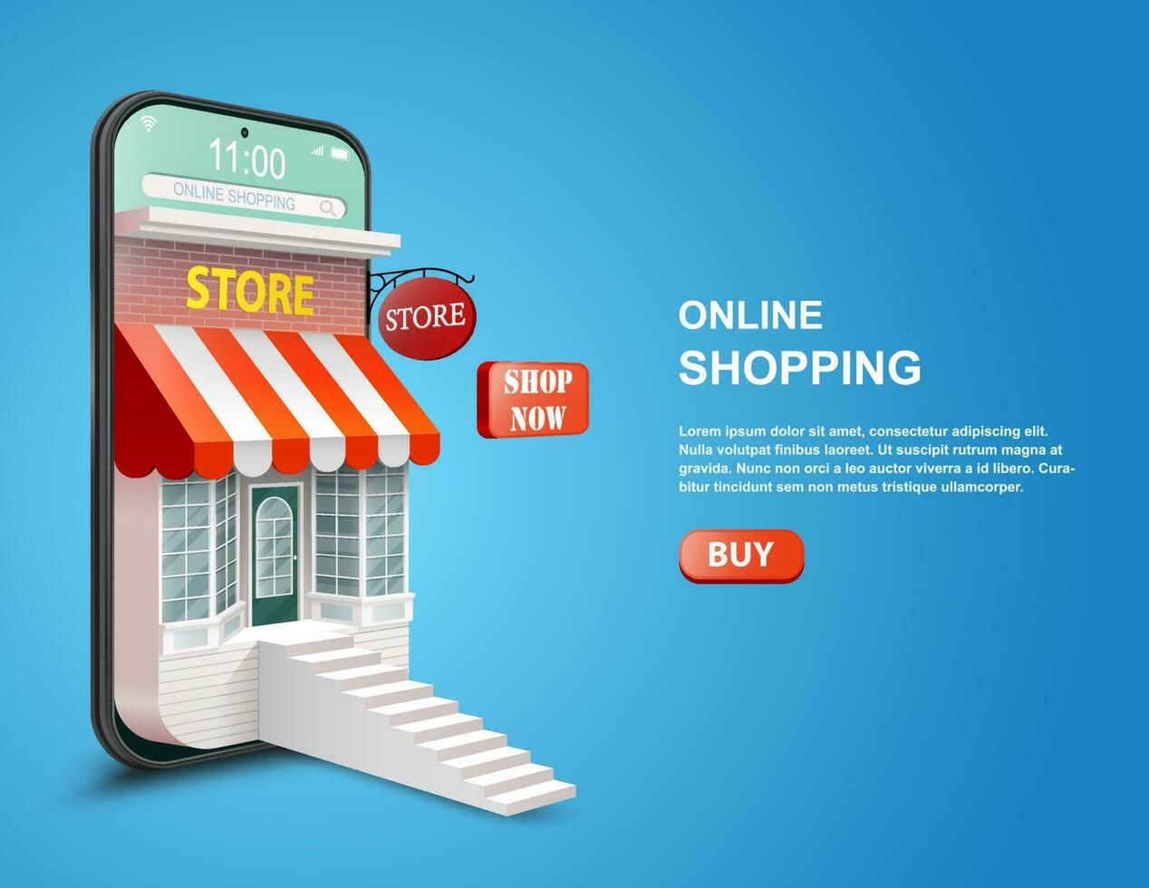 compras en línea en móvil teléfono solicitud o sitio web concepto. digital márketing promoción. teléfono inteligente como un Tienda 3d vector ilustración