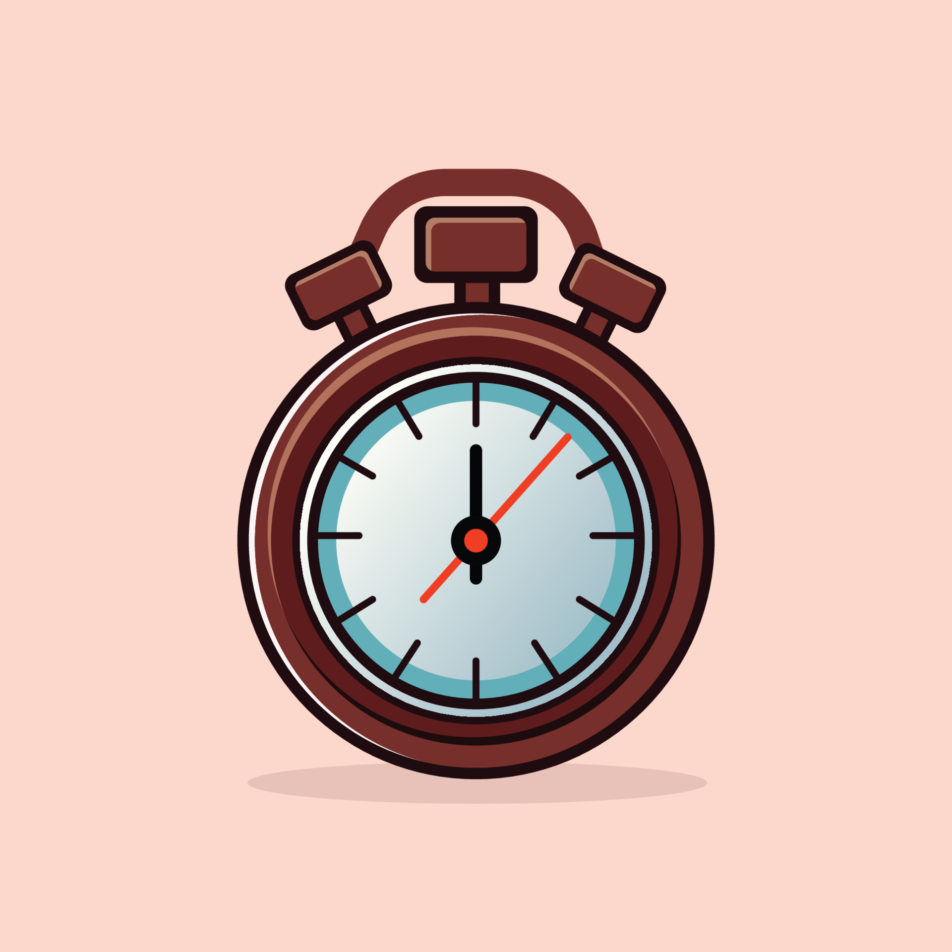 Cartoon flat style Brown color Alarm clock vector illustration for wake