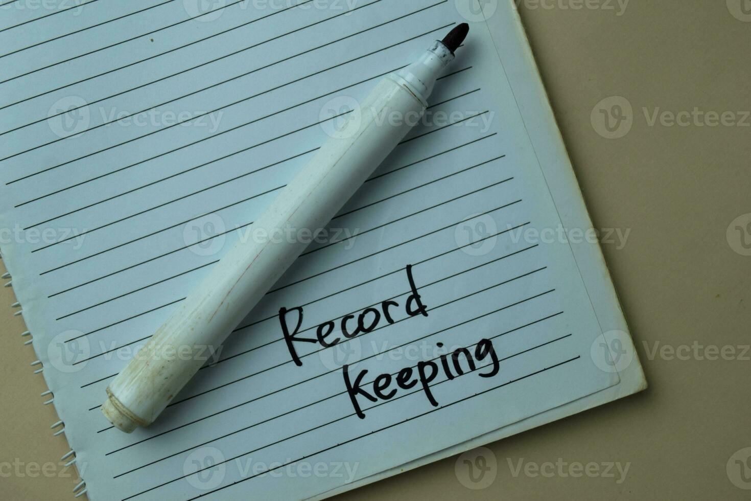 Record Keeping write on sticky notes isolated on office desk. photo
