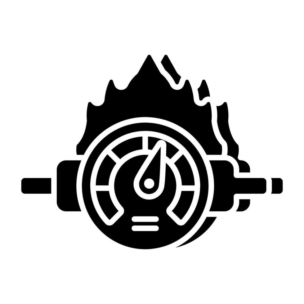 Conceptual solid design icon of burning speedometer vector