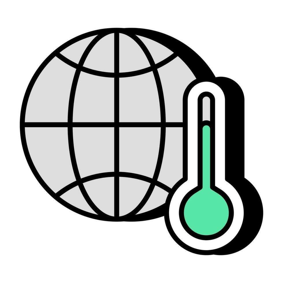 Thermometer with globe denoting concept of global temperature vector