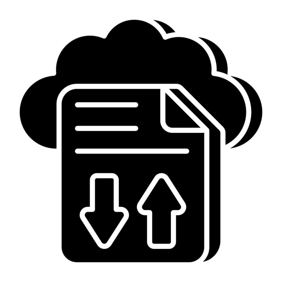 Conceptual solid design icon of cloud file transfer vector