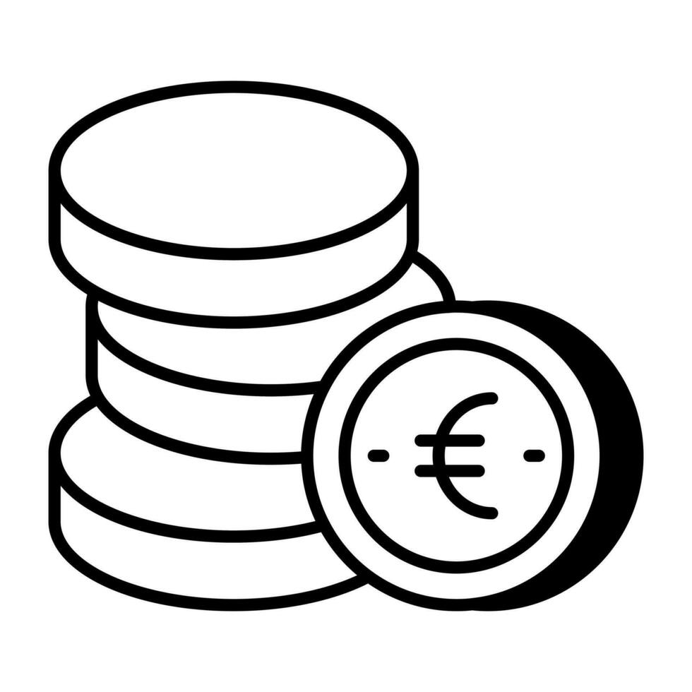 An editable design icon of euro coins vector