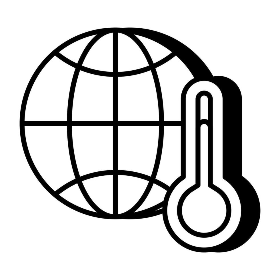 Thermometer with globe denoting concept of global temperature vector