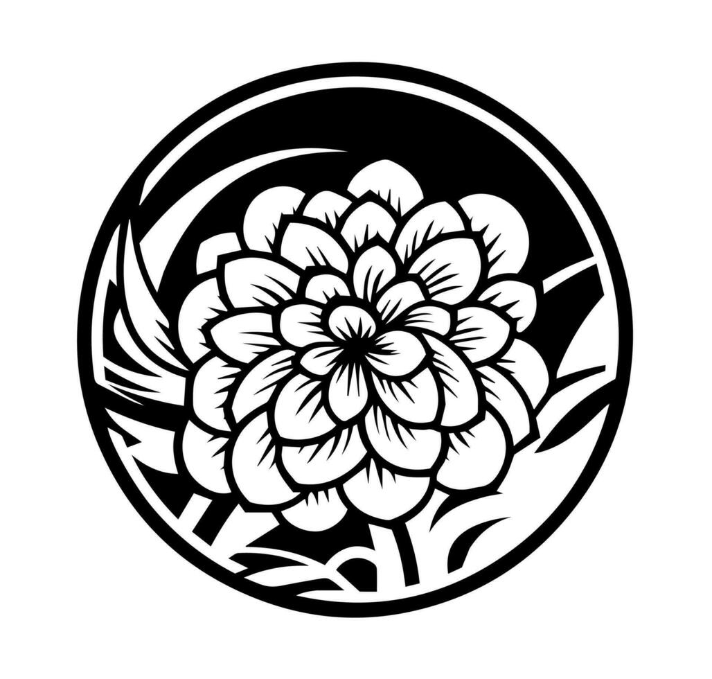 Vector icon of black and white flower