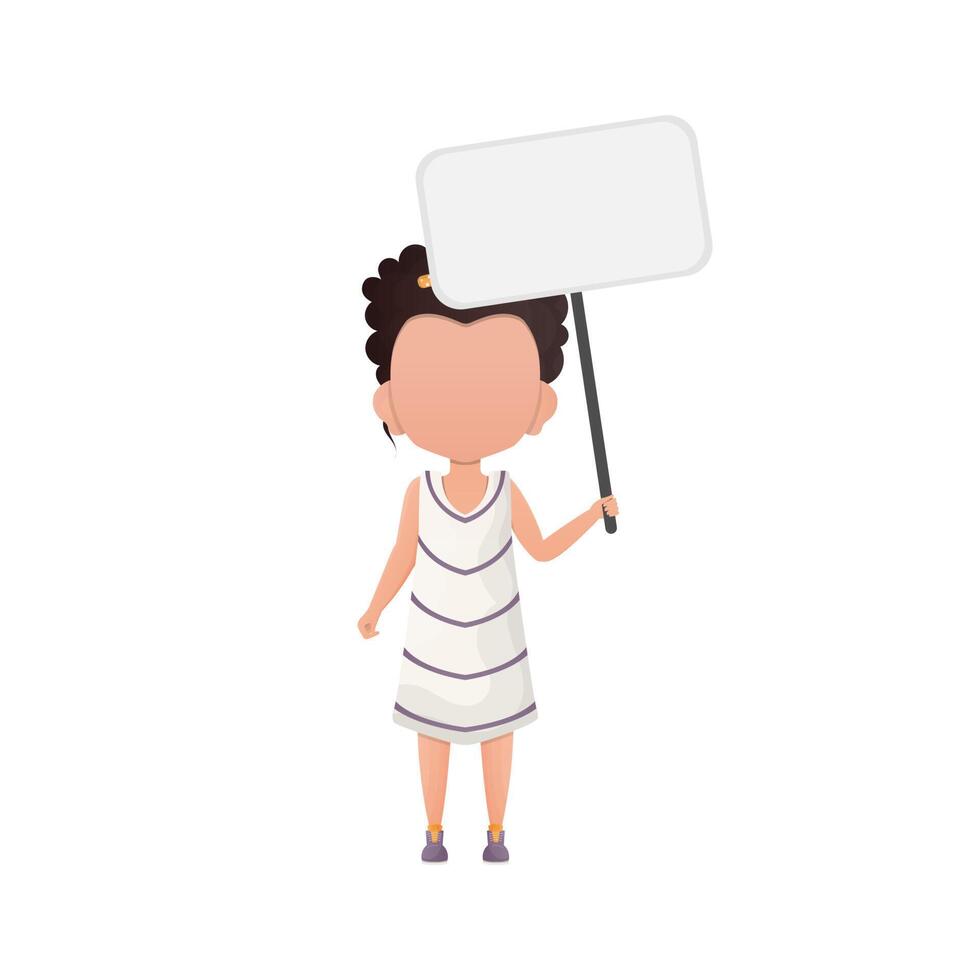 Cute little girl with a musty poster and space for your text. Design in cartoon style. illustration. vector