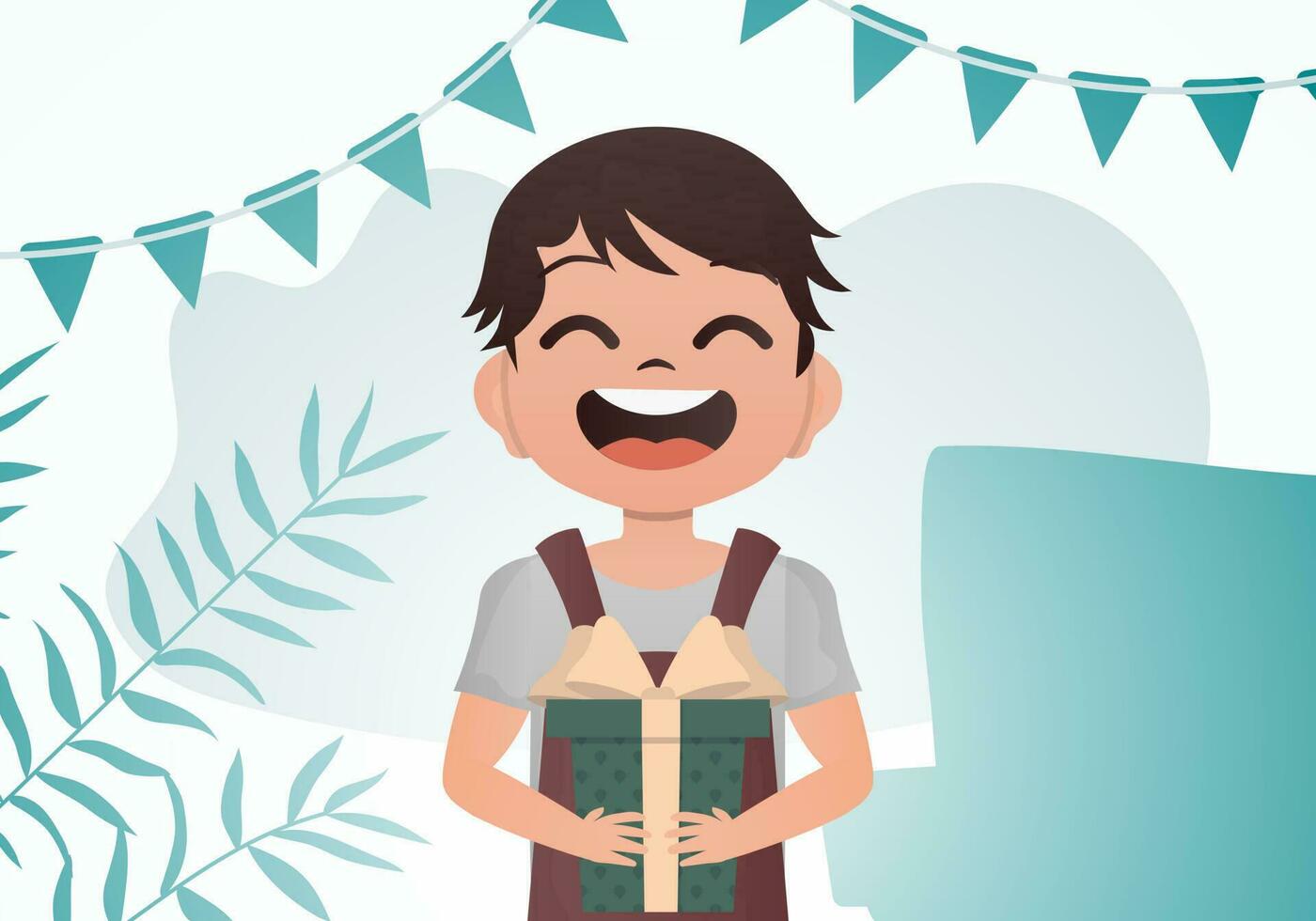 A little boy is holding a gift box in his hands. Birthday. Cartoon style. vector